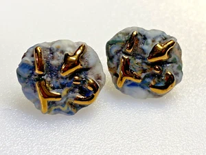 Vintage Sterling Silver 925 Earrings Grey Stone Gold Signs - Picture 1 of 6