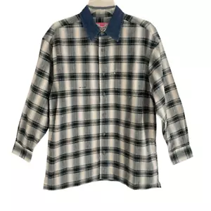 Levi’s Y2K teal plaid denim collar button up long sleeve shirt boys 16/18 NEW - Picture 1 of 6