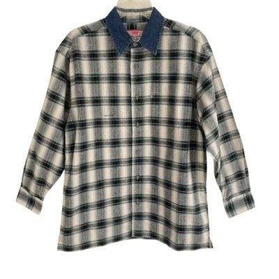 Levi’s Y2K teal plaid denim collar button up long sleeve shirt boys 16/18 NEW - Image 1 of 4