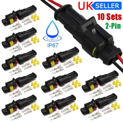 Waterproof 10 Sets 2 Pin Way Superseal Amp Electrical Wire Connector Joint Plug - Image 1 of 4