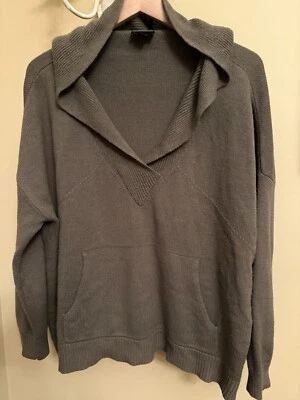 Оливковый зеленый женский свитер с капюшоном с V-образным вырезом размер большой - Изображение 1 из 3