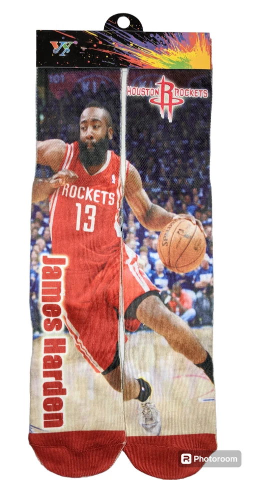 Houston Rocks JAMES HARDEN Long Socks Drive To Basket Graphic Red White OSFM New - Image 1 of 4