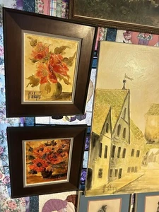 2 Original German Acrylic Textured Paintings Flowers In Vases Signed By Artist - Picture 1 of 8