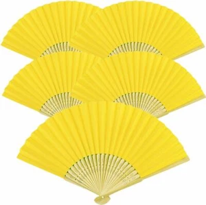 Lote de 5 ventiladores de papel amarillo limón cinco ventiladores de mano plegables boda bambú NUEVO - Imagen 1 de 3