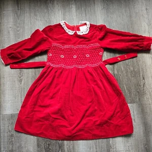 Vintage Smocked Dress Girls 6 Red Velvet Polly Flinders Retro Holiday Festive - Picture 1 of 19