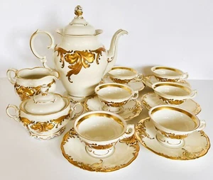 KPM German Porcelain Demitasse Coffee Tea Set Teapot Sugar Creamer 6 Cups Gilded - Picture 1 of 24