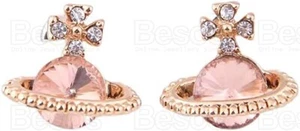 NUDE PINK PEACH glass austrian crystal ORB planet GOLD TONE saturn EARRINGS UK - Picture 1 of 2