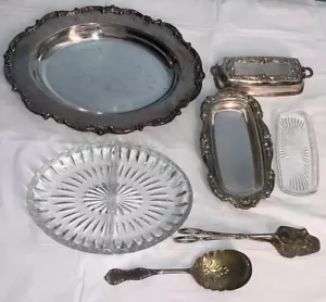 Versilbertes Set Oval Teller Löffel Kuchenhalter Butterschale Vintage - Bild 1 von 12