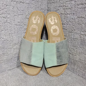 Sorel Ella Women's Size 8.5 US Green Suede Metallic Block Slide Flat Sandals - Picture 1 of 10