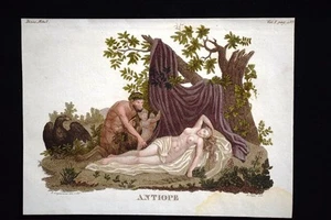 Antiope,Nitteo,Polisso Incisione colorata a mano del 1820 Mitologia Pozzoli - Picture 1 of 1