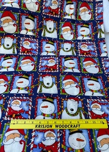 Vintage Christmas Squares Of Santas, Snowmen & Polar Bears Cotton Fabric 32"x42" - Picture 1 of 5