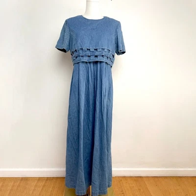 Vintage 90s Y2K Coldwater Creek Denim Modest Cottagecore Maxi Prairie Dress PS - Image 1 of 4