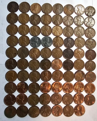1918-1974 PDS Lincoln Pennies AG-BU (79 coins all different) Free Shipping - Image 1 of 4