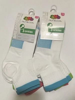 2 Pack Fruit of the Loom Womens Breathable Nylon Mesh Ankle Socks 3pk Size 4-10 - Image 1 of 2