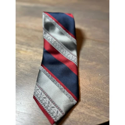 Corbata de Seda DAMON Azul Rojo Gris Patrón de Rayas Formal Negocios Para Hombre Foto 1 de 2