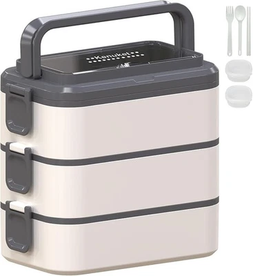 Fiambrera apilable Bento Box para adultos, 3000 ml gran capacidad sobre la marcha 3 capas, L Foto 1 de 3