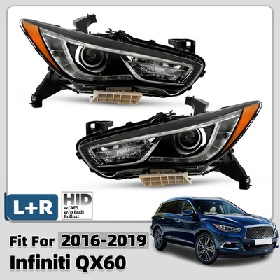 For 2016-2019 Infiniti QX60 HID Headlight w/ LED DRL Non-AFS Left+Right Pair Foto 1 de 4