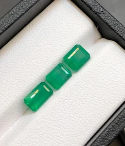 3.58 Cts Natural Swat Emerald bluish Green Color 3 Piece gemstone lot - Picture 1 of 9