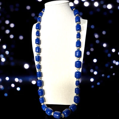 J. CREW золотистый королевский синий длинный бисер и кристалл заявление ожерелье JC561 - Изображение 1 из 4