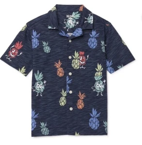 365 Kids from Garanimals Boys Button Down Short Sleeve Camp Shirt Size 4 Navy - Picture 1 of 7