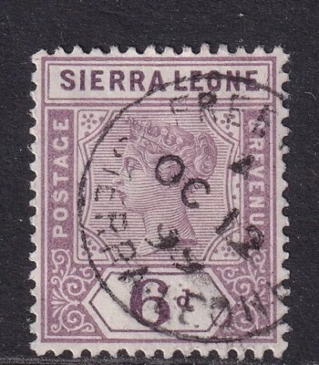 SIERRA LEONE QV SG49, 6d dull mauve, FINE USED. Cat £28. CDS - Image 1 of 2