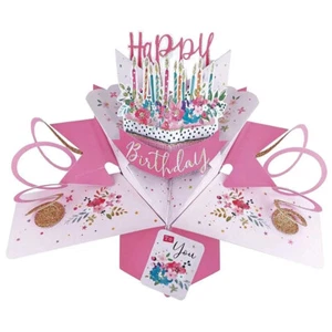 Tarjeta de cumpleaños emergente tarjeta 3D flores y velas para pasteles tarjeta de recuerdo de celebración - Imagen 1 de 2