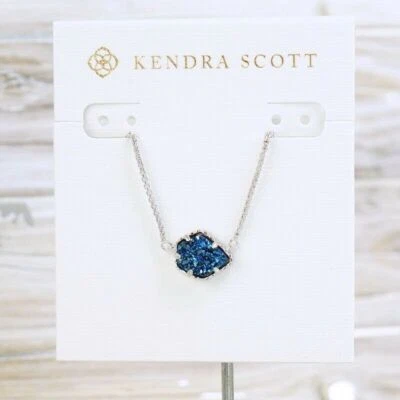 NWT Kendra Scott Tess Blue Drusy Pendant Necklace Silver Tone - Image 1 of 4