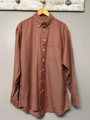 Burberry Men’s Dress Shirt L Navy & Orange  Houndstooth Long Sleeve Cotton USA - Image 1 of 4