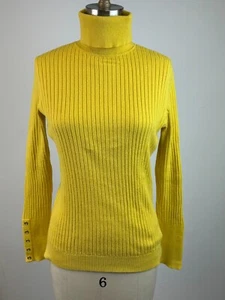 Talbots Long Sleeve Ocre Yellow Ribbed Cotton Knit Turtleneck Sweater * SMALL - Picture 1 of 5