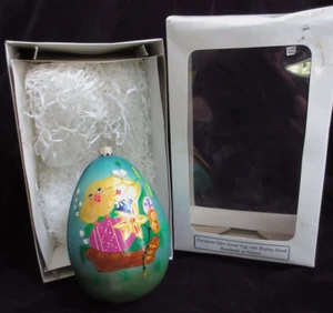 Vintage handbemalt polnisches Glas Osterei Hase Ornament 5,75" mit Box sehr guter Zustand - Bild 1 von 6