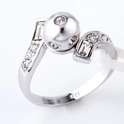 R431 Lucky Ball Ring Bead Frosted 18KGP CZ Rhinestone Crystal Size K1/2 - S - Image 1 of 4