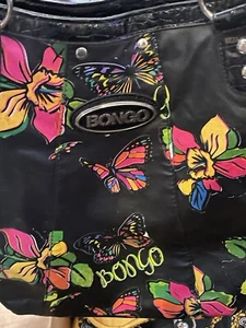 Vtg Black Bongo Multi Color Butterflies & Flowers Print Purse Nice - Picture 1 of 5