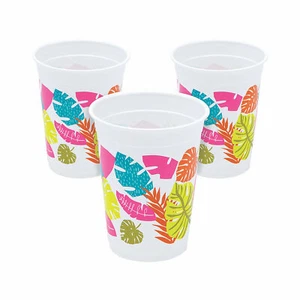Fun Express 16 oz. Bright Tropical Leaf Luau Disposable Plastic Cups - 25 Ct. - Picture 1 of 1