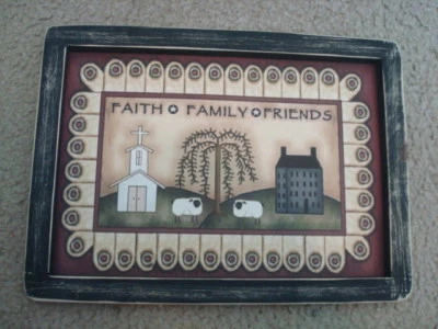 Primitive Country Print *FAITH-FAMILY-FRIENDS* in black frame  11 3/4" x 8 1/2" - Image 1 of 3