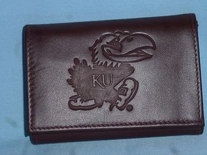 KANSAS JAYHAWKS   Leather TriFold Wallet   NEW  dkbr m - Picture 1 of 7