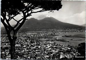 Real Photo Panorama of Harbor, Mount Vesuvius and Naples, Italy RPPC Postcard - Picture 1 of 2