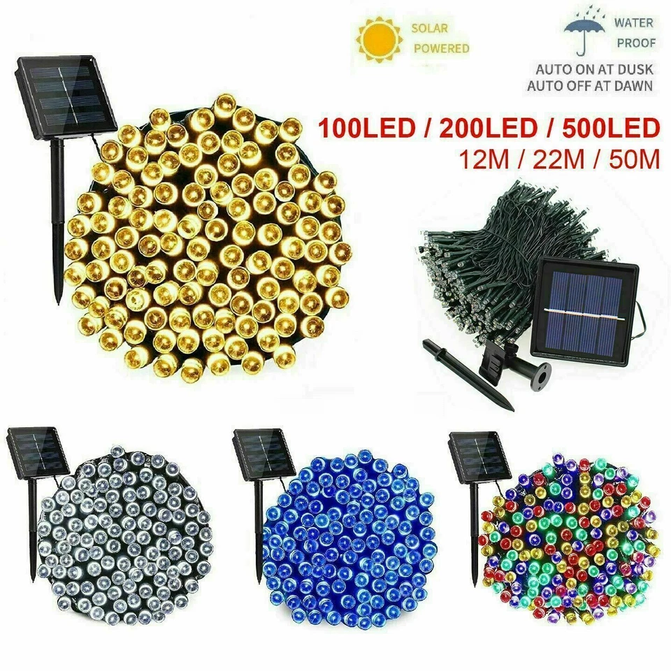 100 200 500 LED Solar String Lights Outdoor Garden Party Xmas Fairy Wedding Lamp - Image 1 of 4