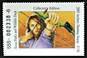 2005 Texas Archery Hunting Stamp, Collector's Edition, MNH, $$$ Below Face $$$ - Picture 1 of 2