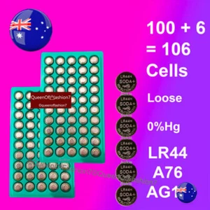 106(100+6) x LR44 Battery 0Hg A76/AG13 1.5V Alkaline Batteries Loose Button Cell - Picture 1 of 1