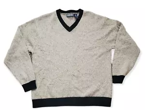 Structure Sweater V-Neck Pullover Wool Gray/White Marl with Blue Trim Men's Lrg. - Picture 1 of 3