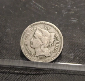1868 Three Cent Piece Nickel ~ FINE  DETAILS  3c US Type Coin Collectible - Picture 1 of 8