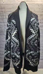 Machine Thrashed Adam Levine Men L Fair Isle Cardigan Aztec Black Gray Sweater - Bild 1 von 11