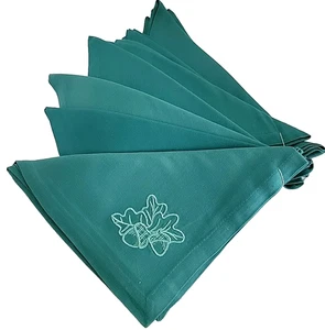 Dinner Napkins Cloth Teal Green Decorative Acorns Embroidered Design Lot of 10 - Picture 1 of 13