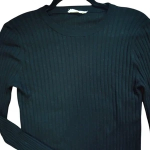 Elodie Shirt Ribbed Long Sleeve Top Womens Size Medium Lightweight Black - Picture 1 of 9