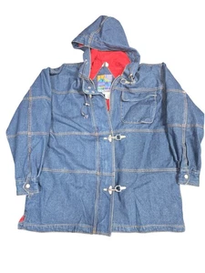 Giacca Julia Michael uomo media denim con cappuccio toggle coat foderata rossa stile vintage - Foto 1 di 9