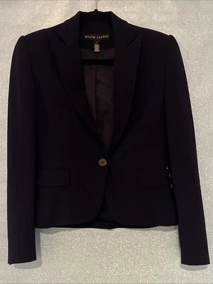 Blazer Ralph Lauren Etiqueta Negra Mujer Lana Elastano Talla 2 Azul Marino Oscuro Forro Seda Foto 1 de 4