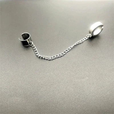 Stainless Steel Ear Clip Earrings Silver Tone Non Piercing Fit Men Jewelry - Image 1 of 4