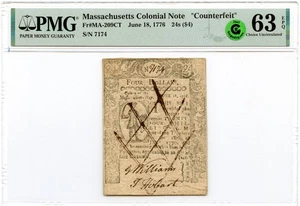 Massachusetts Colonial Note Fr#MA-209CT June 18, 1776 PMG CU-63 EPQ GCC Green - Picture 1 of 3