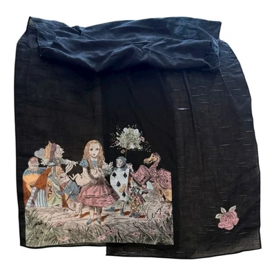 "Bufanda de Colección KENZO Alicia en el País de las Maravillas Algodón Negro Reina de Corazones - 11x60"" RARA Foto 1 de 4
