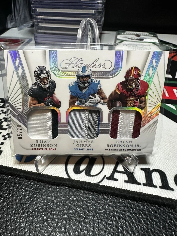 2024 Flawless Triple Patch Bijan Robinson, Jahmyr Gibbs, Brian Robinson /20 - Image 1 of 2